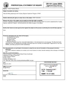 PREPROPOSAL STATEMENT OF INQUIRY  CR-101 (June[removed]Implements RCW[removed]Do NOT use for expedited rule making