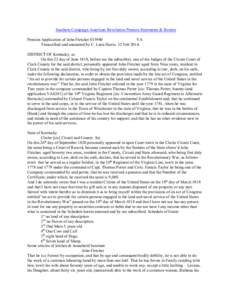 Southern Campaign American Revolution Pension Statements & Rosters Pension Application of John Fletcher S35940 VA Transcribed and annotated by C. Leon Harris. 12 Feb[removed]DISTRICT OF Kentucky, ss. On this 22 day of June