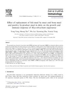 Fish & Shellﬁsh Immunology105e114 www.elsevier.com/locate/fsi Eﬀect of replacement of ﬁsh meal by meat and bone meal and poultry by-product meal in diets on the growth and immune response of Macrobrachiu