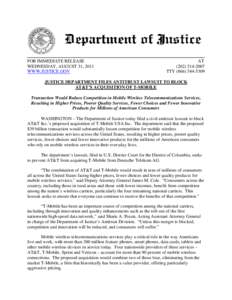 FOR IMMEDIATE RELEASE WEDNESDAY, AUGUST 31, 2011 WWW.JUSTICE.GOV AT[removed]