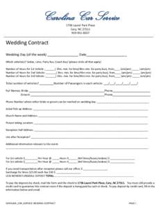 Carolina Car Service 1736 Laurel Park Place Cary, NC8357  Wedding Contract