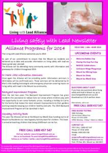 Living safely with Lead Newsletter Alliance Programs for 2014 ISSUE ONE | JAN—MAR[removed]UPCOMING EVENTS