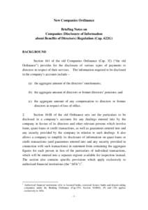 New Companies Ordinance Briefing Notes on Companies (Disclosure of Information about Benefits of Directors) Regulation (Cap. 622G)  BACKGROUND