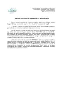 Conseil national des astronomes et physiciens Section surfaces continentales, océan, atmosphère Courriel :  Web : http://cnap-scoa.osug.fr  Relevé de conclusion de la session du 11 décembre 2015