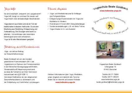 Flyer - Darstellung Yogaschule Beate Goldbach, Oberursel  - Beate Goldbach geb. Castner