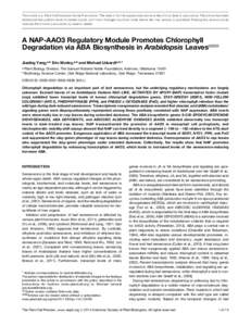 This article is a Plant Cell Advance Online Publication. The date of its first appearance online is the official date of publication. The article has been edited and the authors have corrected proofs, but minor changes c