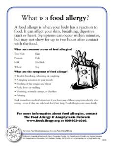 What is a food allergy? A food allergy is when your body has a reaction to food. It can affect your skin, breathing, digestive tract or heart. Symptoms can occur within minutes, but may not show for up to two hours after