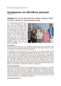 Bericht Zofinger Tagblatt vom 28. AprilSchallgrenze vonkm geknackt VON KURT BLUM  Zofingen Der Verein Behindertenbus Region Zofingen VBRZ