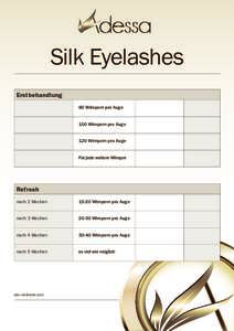 Silk Eyelashes Erstbehandlung 80 Wimpern pro Auge 100 Wimpern pro Auge 120 Wimpern pro Auge Für jede weitere Wimper