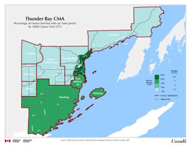 Thunder Bay CMA Percentage of census families who are lone parent by 2006 Census Tract (CT) Shuniah  ada