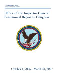 U.S. Department of Justice Office of the Inspector General Offi Of fice