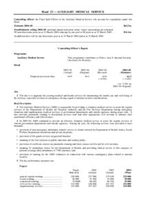 Head 23 — AUXILIARY MEDICAL SERVICE Controlling officer: the Chief Staff Officer of the Auxiliary Medical Service will account for expenditure under this Head. Estimate 2004–05 .......................................