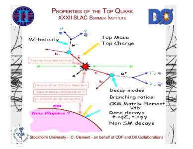 PROPERTIES OF THE TOP QUARK XXXII SLAC SUMMER INSTITUTE Stockholm University - C. Clement - on behalf of CDF and D0 Collaborations  INTRODUCTION