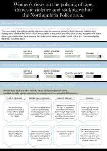 Women’s views on the policing of rape, domestic violence and stalking within the Northumbria Police area. Research Methods: A sample of 148 women living within the Northumbria police area were asked their views in an o