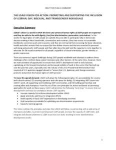 DRAFT FOR PUBLIC COMMENT  THE USAID VISION FOR ACTION: PROMOTING AND SUPPORTING THE INCLUSION OF LESBIAN, GAY, BISEXUAL, AND TRANSGENDER INDIVIDUALS Executive Summary USAID’s vision is a world in which the basic and un