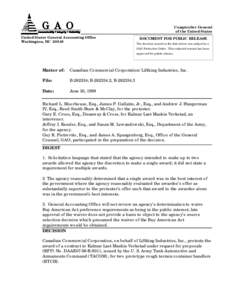 Comptroller General of the United States United States General Accounting Office Washington, DC[removed]DOCUMENT FOR PUBLIC RELEASE