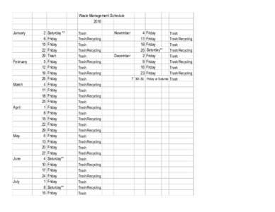 Waste Management Schedule 2016 January February