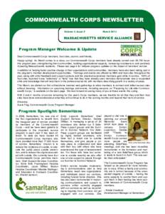 COMMONWEALTH CORPS NEWSLETTER Volume 1, Issue 5 March[removed]MASSACHUSETTS SERVICE ALLIANCE
