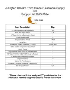 Julington Creek’s Third Grade Classroom Supply List Supply List[removed]