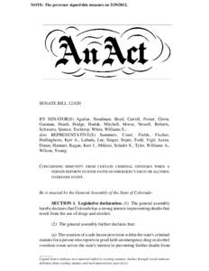 NOTE: The governor signed this measure on[removed]SENATE BILL[removed]BY SENATOR(S) Aguilar, Steadman, Boyd, Carroll, Foster, Giron, Guzman, Heath, Hodge, Hudak, Mitchell, Morse, Newell, Roberts,