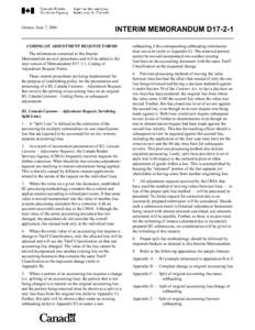 Ottawa, June 7, 2006  INTERIM MEMORANDUM D17-2-1 CODING OF ADJUSTMENT REQUEST FORMS The information contained in this Interim