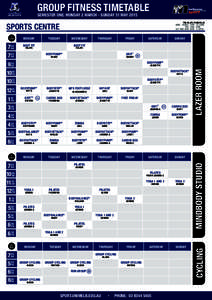 GROUP FITNESS TIMETABLE SEMESTER ONE: MONDAY 2 MARCH - SUNDAY 31 MAY 2015 SPORTS CENTRE WEDNESDAY