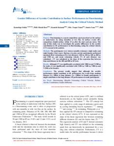 ORIGINAL ARTICLE Gender Difference of Aerobic Contribution to Surface Performances in Finswimming: Analysis Using the Critical Velocity Method