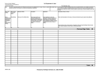 Bureau of Labor Statistics Log and Summary of Occupational Injuries and Illnesses Note:  U.S. Department of Labor