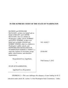 IN THE SUPREME COURT OF THE STATE OF WASHINGTON  MATHEW and STEPHANIE McCLEARY, on their own behalf and on behalf of KELSEY and CARTER McCLEARY, their two children in