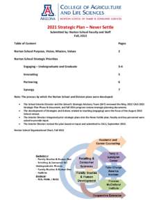 2021 Strategic Plan – Never Settle Submitted by: Norton School Faculty and Staff Fall, 2013 Table of Content  Pages