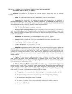 SECVENDING AND EXCESSIVE NOISE ON BEACHES PROHIBITED. (Amended by Ord. No. 181,963, EffA. Definitions. For purposes of this Section, the following words or phrases shall have the following meanings: 