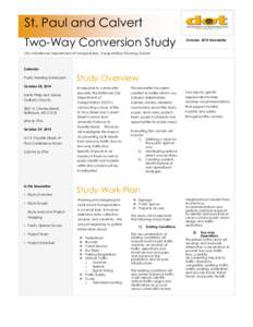 St. Paul and Calvert Two-Way Conversion Study October, 2014 Newsletter  City of Baltimore Department of Transportation, Transportation Planning Division