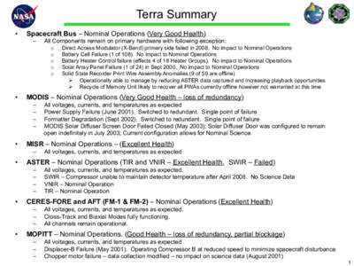 Terra Summary •  Spacecraft Bus – Nominal Operations (Very Good Health) ‒ 