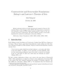 Constructivist and Structuralist Foundations: Bishop’s and Lawvere’s Theories of Sets Erik Palmgren∗