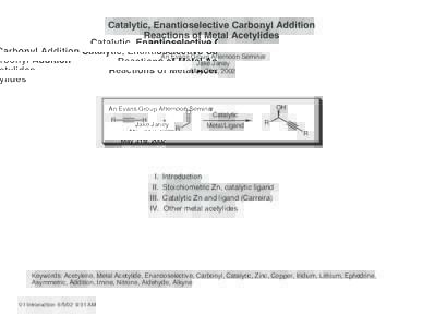 Catalytic, Enantioselective Carbonyl Addition Reactions of Metal Acetylides An Evans Group Afternoon Seminar Jake Janey May 31st, 2002