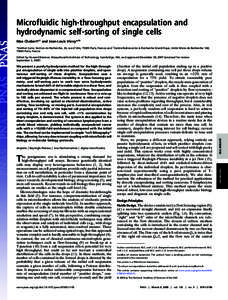 Microfluidic high-throughput encapsulation and hydrodynamic self-sorting of single cells Max Chabert*† and Jean-Louis Viovy*†‡ *Institut Curie, Section de Recherche, 26, rue d’Ulm, 75005 Paris, France; and †Cen