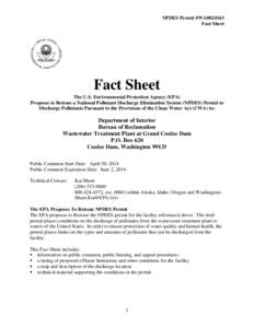 Fact Sheet for the Draft NPDES Permit No. WA0024163 Wastewater Treatment Plant at Grand Coulee Dam