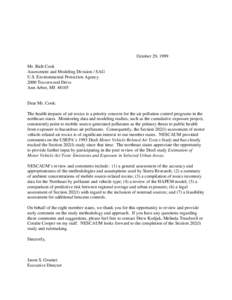 October 29, 1999 Mr. Rich Cook Assessment and Modeling Division / SAG U.S. Environmental Protection Agency 2000 Traverwood Drive Ann Arbor, MI 48105