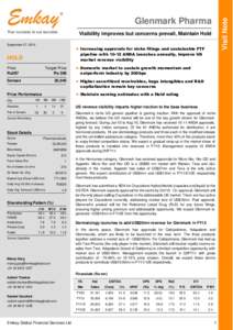 Visit Note  Glenmark Pharma Visibility improves but concerns prevail, Maintain Hold September 27, 2010