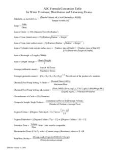 ABC Formula/Conversion Table for Water Treatment, Distribution and Laboratory Exams