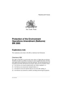 Passed by both Houses  New South Wales Protection of the Environment Operations Amendment (Balloons)