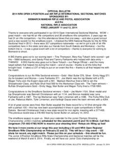 OFFICIAL BULLETIN 2014 NRA OPEN 3-POSITION and AIR RIFLE INTERNATIONAL SECTIONAL MATCHES SPONSORED BY: BISMARCK/MANDAN RIFLE AND PISTOL ASSOCIATION and the NATIONAL RIFLE ASSOCIATION