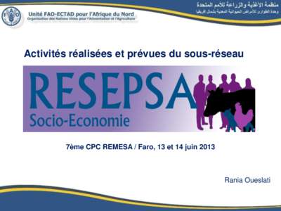 Activités réalisées et prévues du sous-réseau  7ème CPC REMESA / Faro, 13 et 14 juin 2013 Rania Oueslati