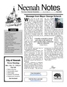 The City of Neenah Newsletter Fall[removed]Neenah Notes The City of Neenah Newsletter  VOL. 9 NO. 4