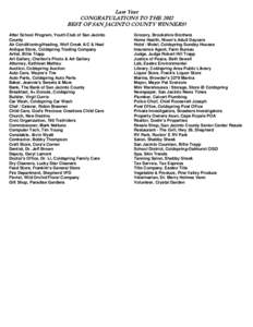 Last Year CONGRATULATIONS TO THE 2012 BEST OF SAN JACINTO COUNTY WINNERS! After School Program, Youth Club of San Jacinto County Air Conditioning/Heating, Wolf Creek A/C & Heat