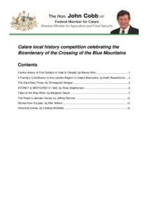 Calare local history competition celebrating the Bicentenary of the Crossing of the Blue Mountains Contents Family History of First Settlers in Vale of Clwydd, by Marion Muir .............................................