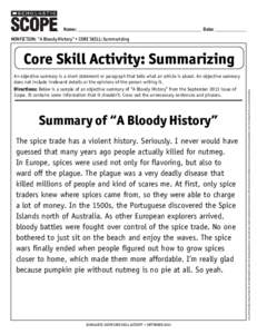 Name: ________________________________________________________ Date: ______________ nonfiction: “A Bloody History”• CORE Skill: Summarizing An objective summary is a short statement or paragraph that tells what an 