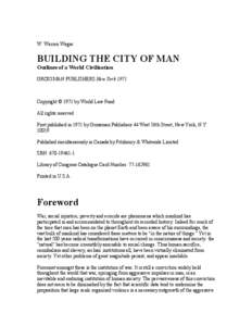 W. Warren Wagar  BUILDING THE CITY OF MAN Outlines of a World Civilization GROSSMAN PUBLISHERS New York 1971