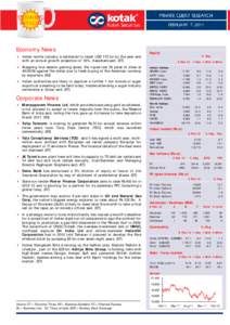 FEBRUARY 7, 2011  Economy News 4 Indian textile industry is estimated to reach USD 115 bn by the year end with an annual growth projection of 16%, Assocham said. (ET) 4 Snapping four-session gaining spree, the rupee lost