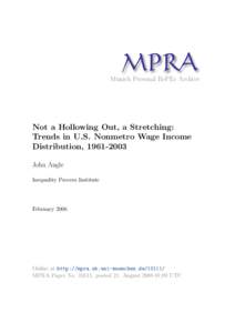 M PRA Munich Personal RePEc Archive Not a Hollowing Out, a Stretching: Trends in U.S. Nonmetro Wage Income Distribution, [removed]